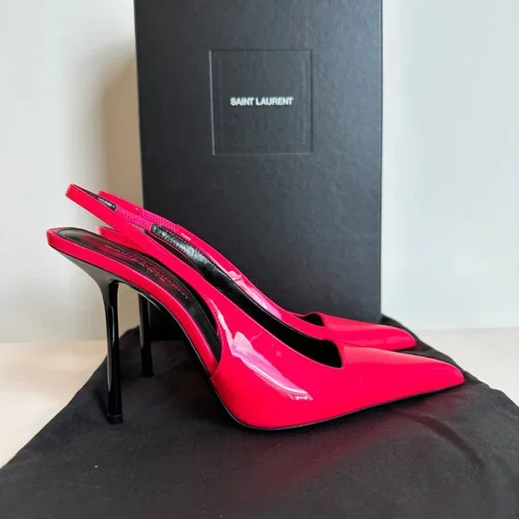 Saint Laurent Paloma 105 Patent Slingback Heels Pink Size 38 NIB $1150 - Picture 5 of 10